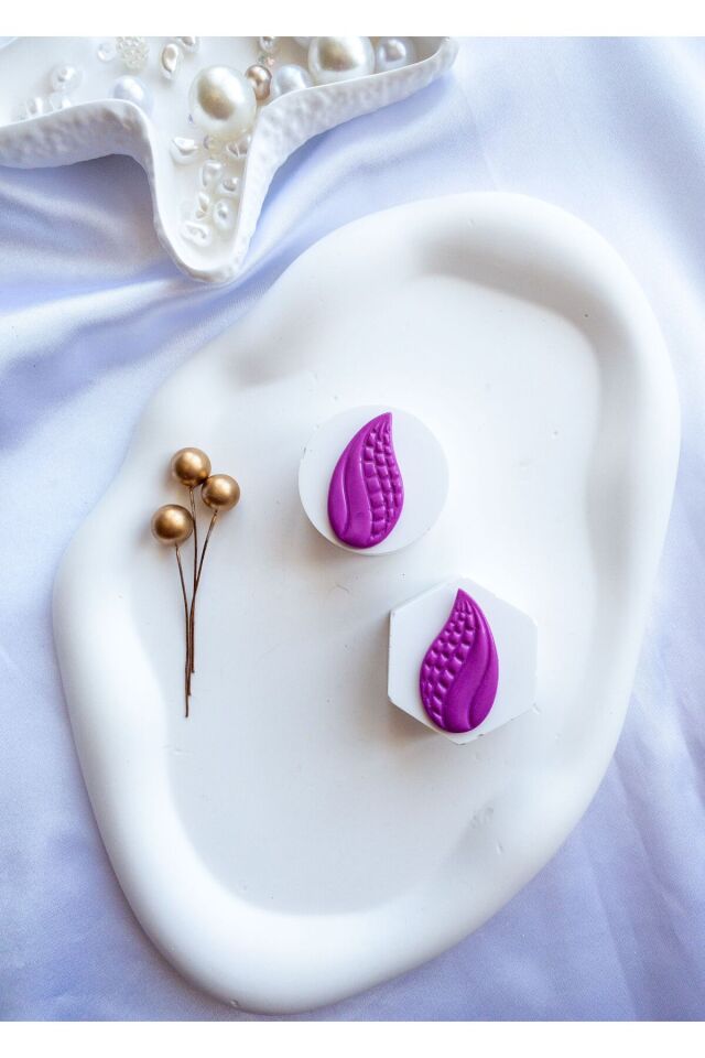 Özel Tasarım Desen Detay Mor Damla Küpe