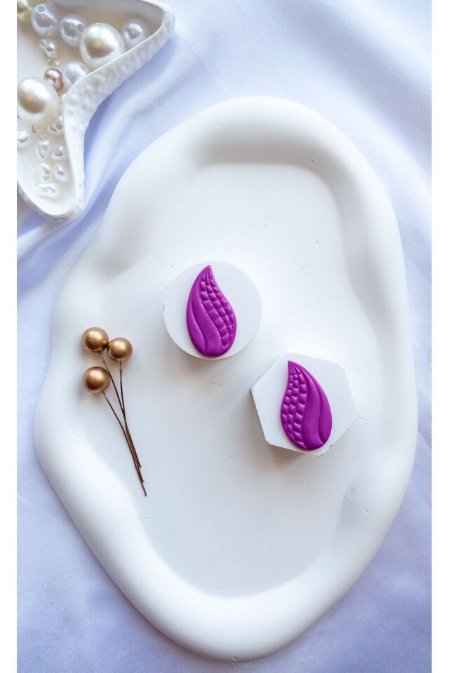 Özel Tasarım Desen Detay Mor Damla Küpe