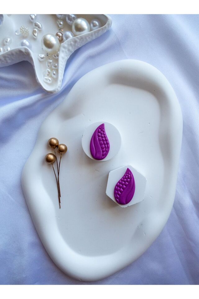 Özel Tasarım Desen Detay Mor Damla Küpe