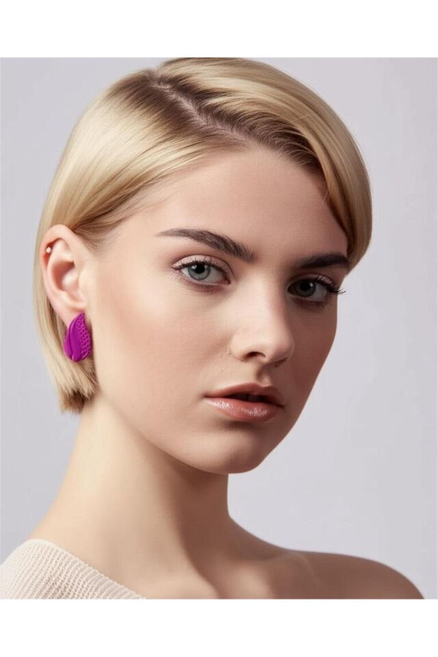 Özel Tasarım Desen Detay Mor Damla Küpe