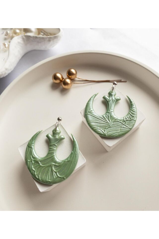 Özel Tasarım Yeşil Polimer Kil Desenli Star Wars Küpe