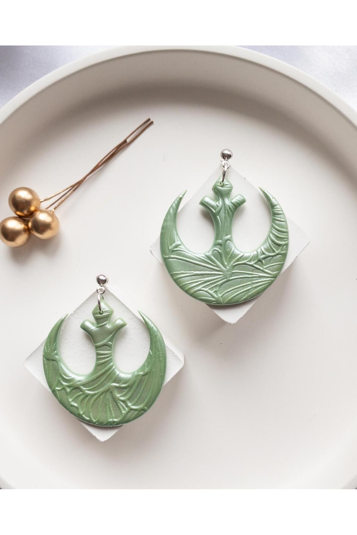 Özel Tasarım Yeşil Polimer Kil Desenli Star Wars Küpe