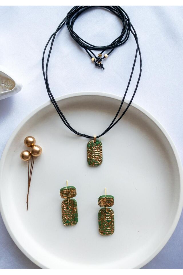 BeuBella El Yapımı Mısır Desenli Takı Seti – Yeşil & Bronz – Ayarlanabilir Kolye – Antialerjik