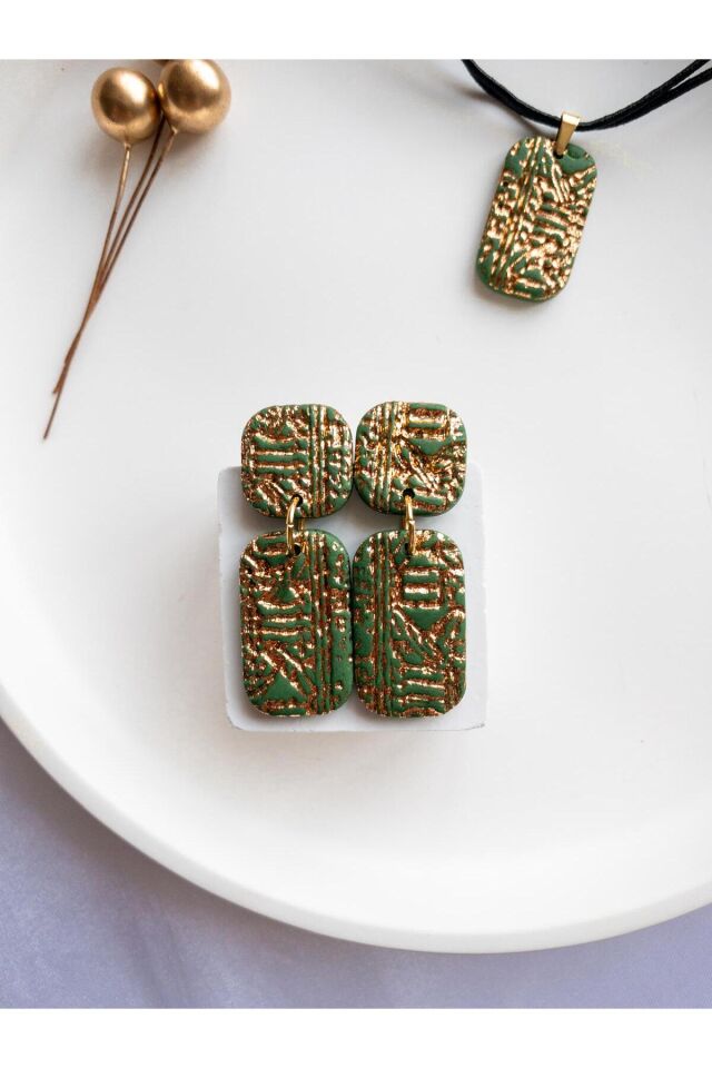 BeuBella El Yapımı Mısır Desenli Takı Seti – Yeşil & Bronz – Ayarlanabilir Kolye – Antialerjik