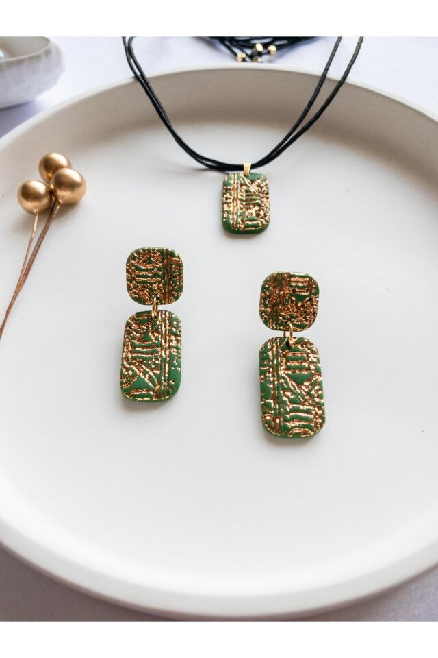 BeuBella El Yapımı Mısır Desenli Takı Seti – Yeşil & Bronz – Ayarlanabilir Kolye – Antialerjik
