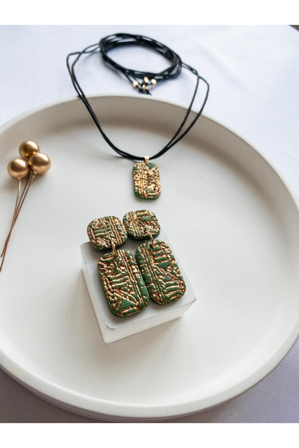 BeuBella El Yapımı Mısır Desenli Takı Seti – Yeşil & Bronz – Ayarlanabilir Kolye – Antialerjik