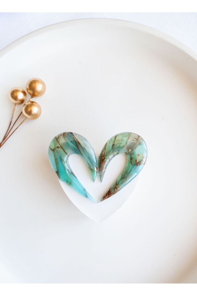 Mermer Görünümlü Küpe | Turkuaz Geometrik Tasarım | Gold Detaylı El Yapımı Küpe