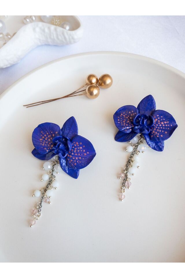 BeuBella El Yapımı Mor Orkide Küpe – 925 Ayar Gümüş – Kristal Boncuklu Çiçek Küpe