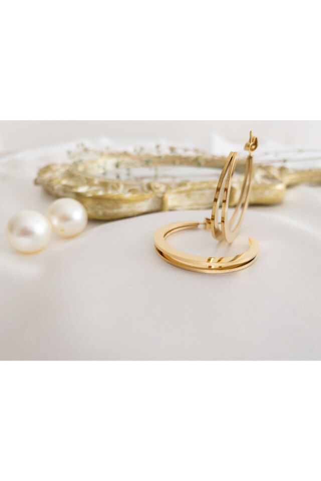 Gold Çift Sıra Çelik Halka Küpe