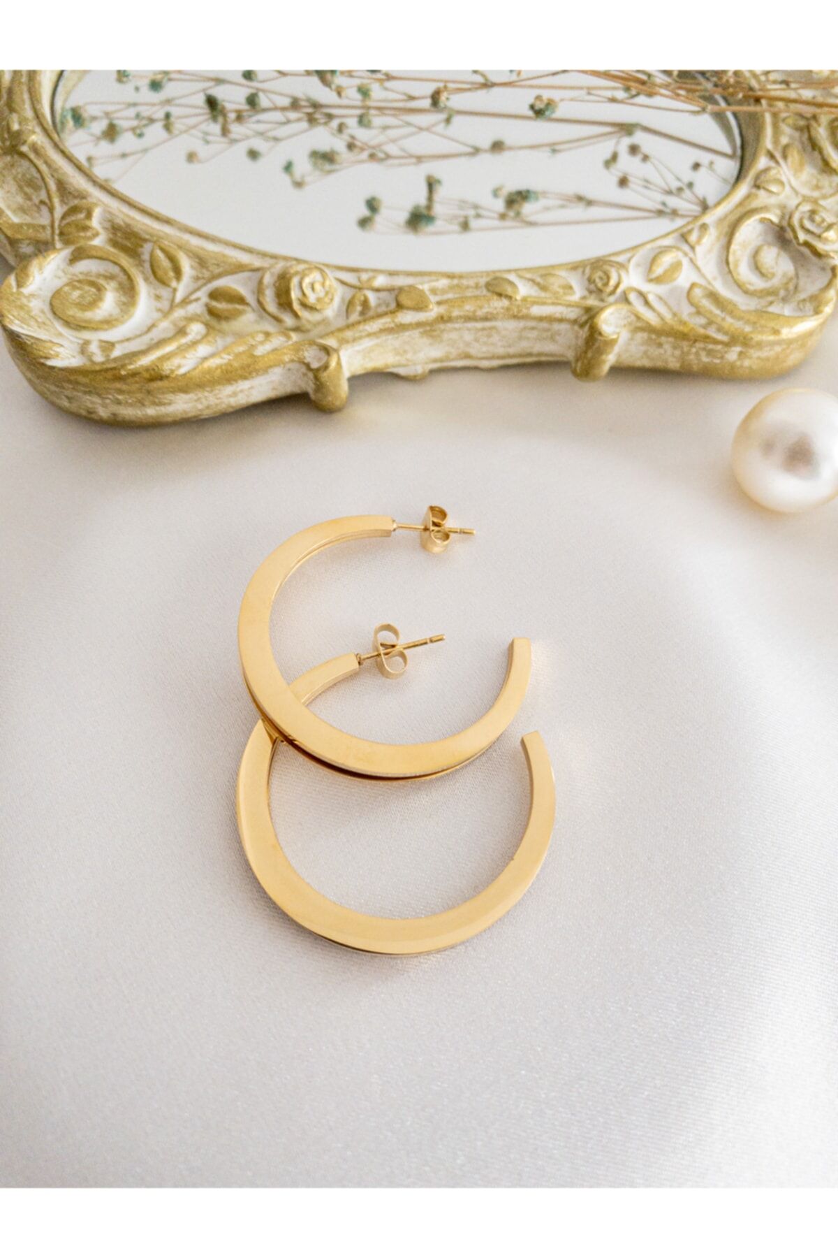 Gold Çift Sıra Çelik Halka Küpe