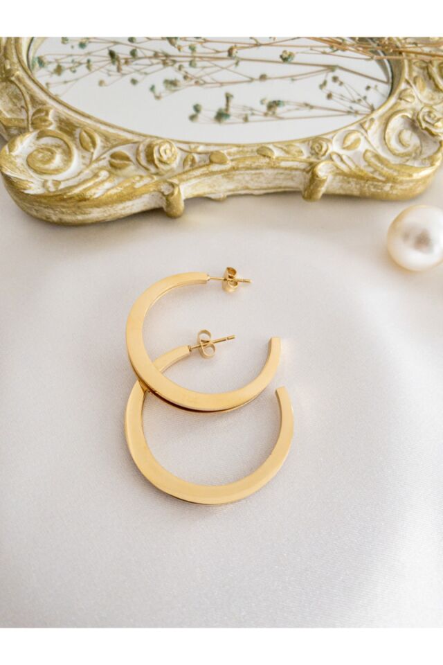 Gold Çift Sıra Çelik Halka Küpe
