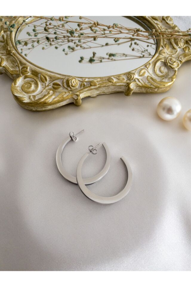 Gümüş Çift Sıra Çelik Halka Küpe