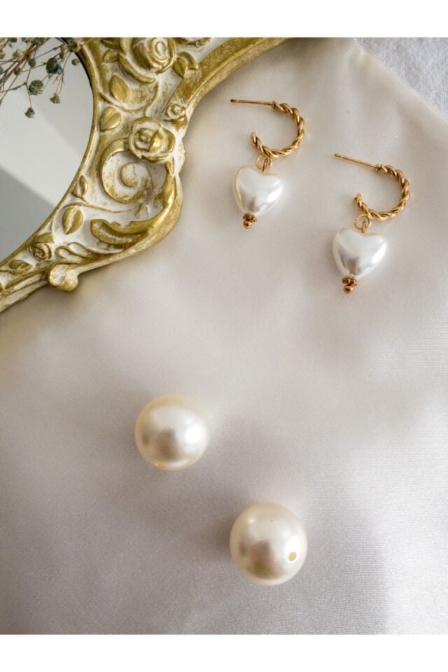 Burgu Halka İnci Kalpli Küpe