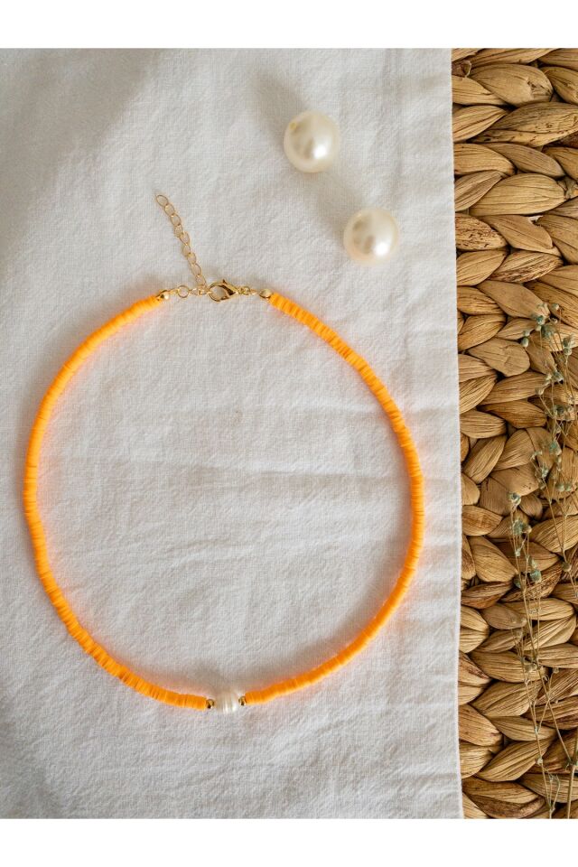 Turuncu Fimo Inci Kolye