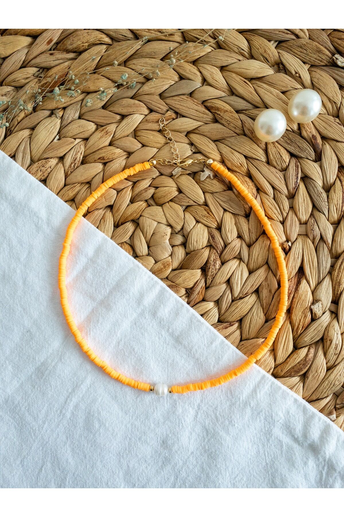 Turuncu Fimo Inci Kolye