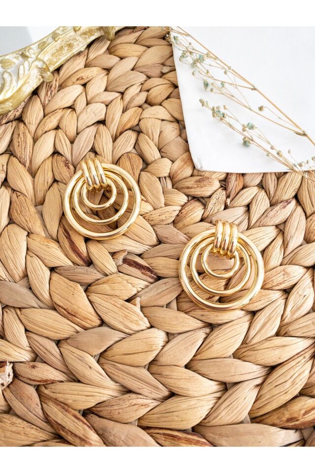 Helen Model Üçlü Gold Halka Küpe