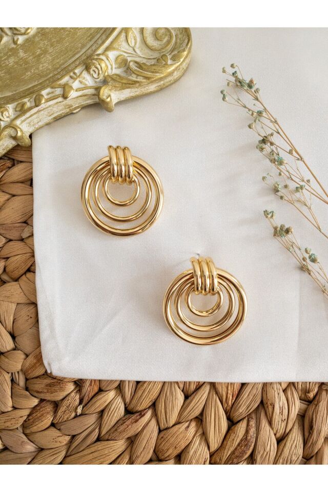 Helen Model Üçlü Gold Halka Küpe