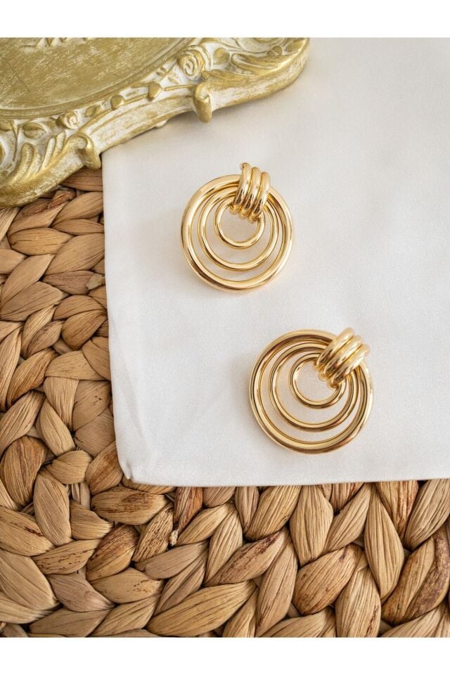 Helen Model Üçlü Gold Halka Küpe