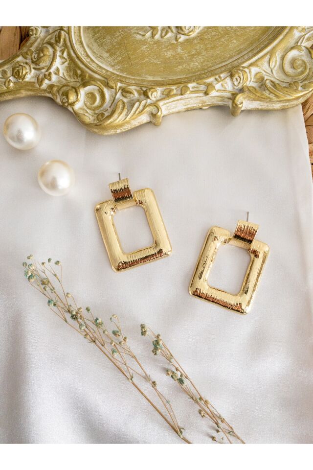 Gold Kare Retro Küpe
