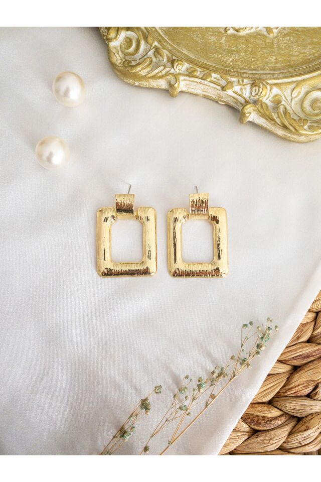 Gold Kare Retro Küpe