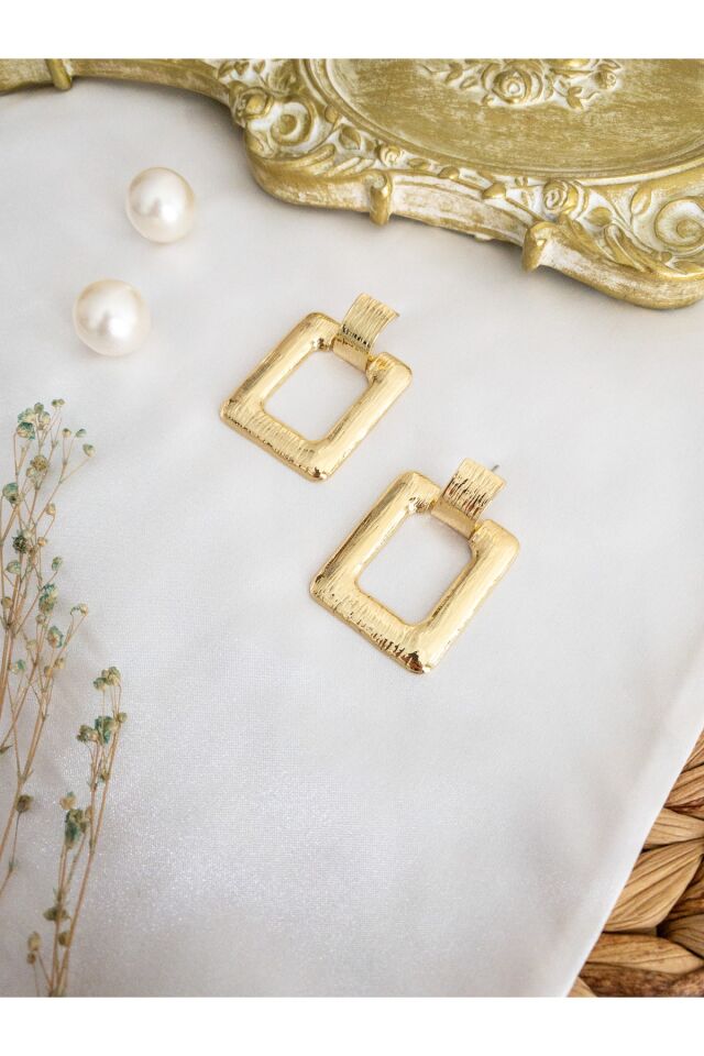 Gold Kare Retro Küpe