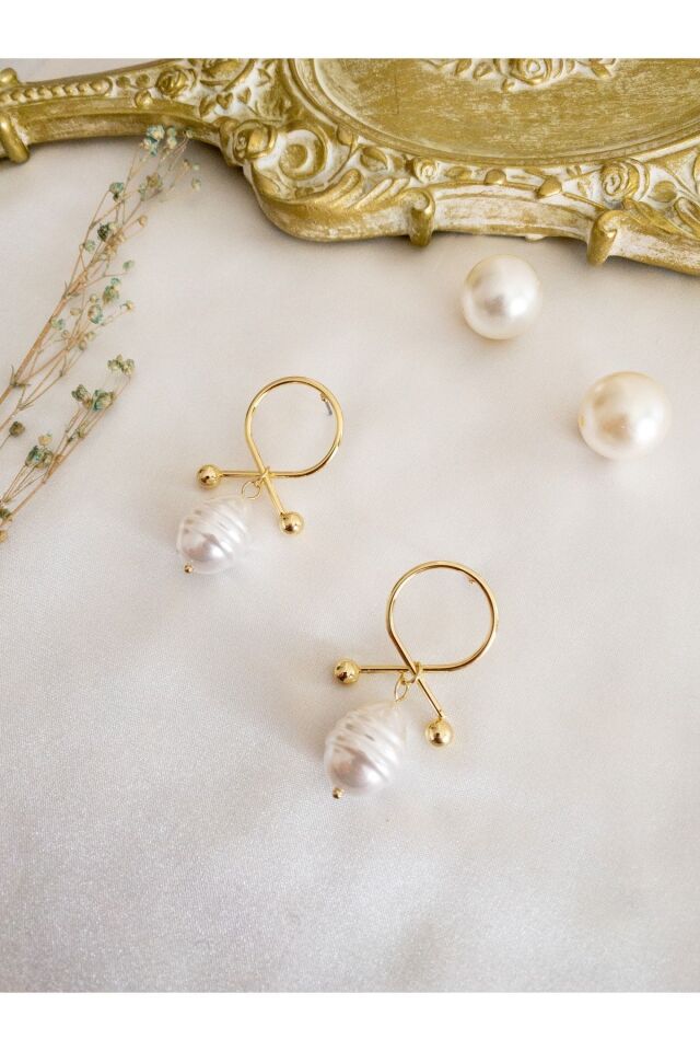 Gold Düğüm Inci Küpe