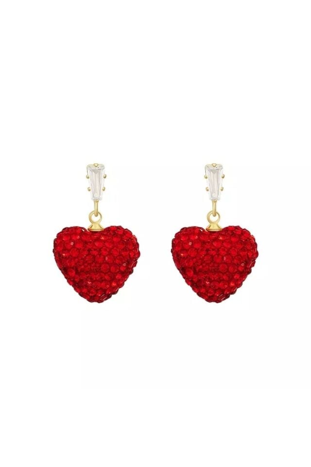 Kırmızı Kristal Taş Kaplı Mini Kalp Küpe