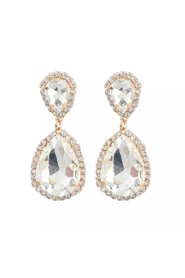 Beyaz Damla Kristal Queen Royal Küpe