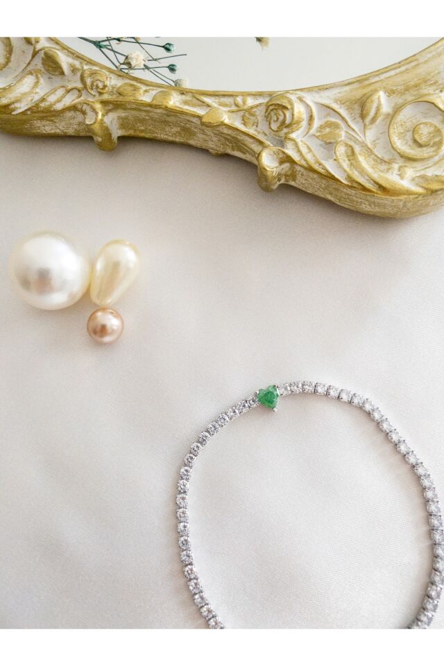 Yeşil Topaz Kalp Zirkon Taşlı Su Yolu Bileklik