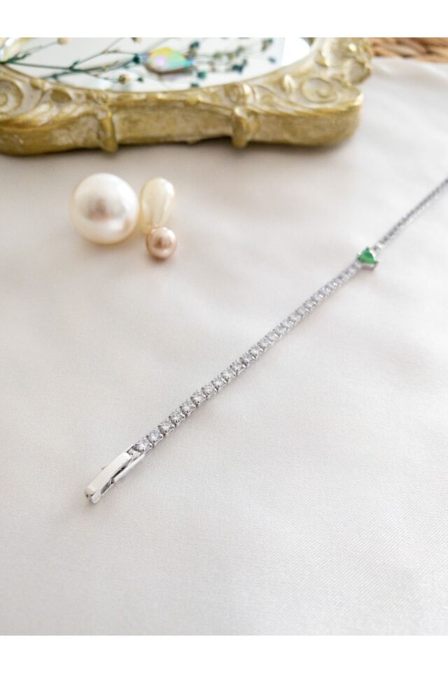 Yeşil Topaz Kalp Zirkon Taşlı Su Yolu Bileklik