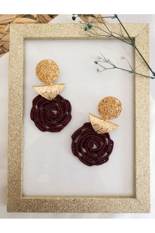 Özel Tasarım Bordo Gül Küpe