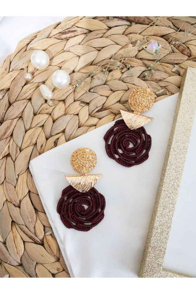 Özel Tasarım Bordo Gül Küpe