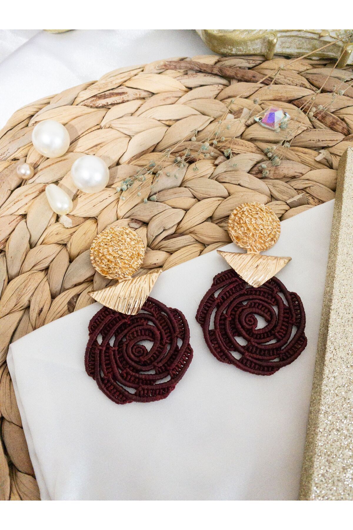 Özel Tasarım Bordo Gül Küpe