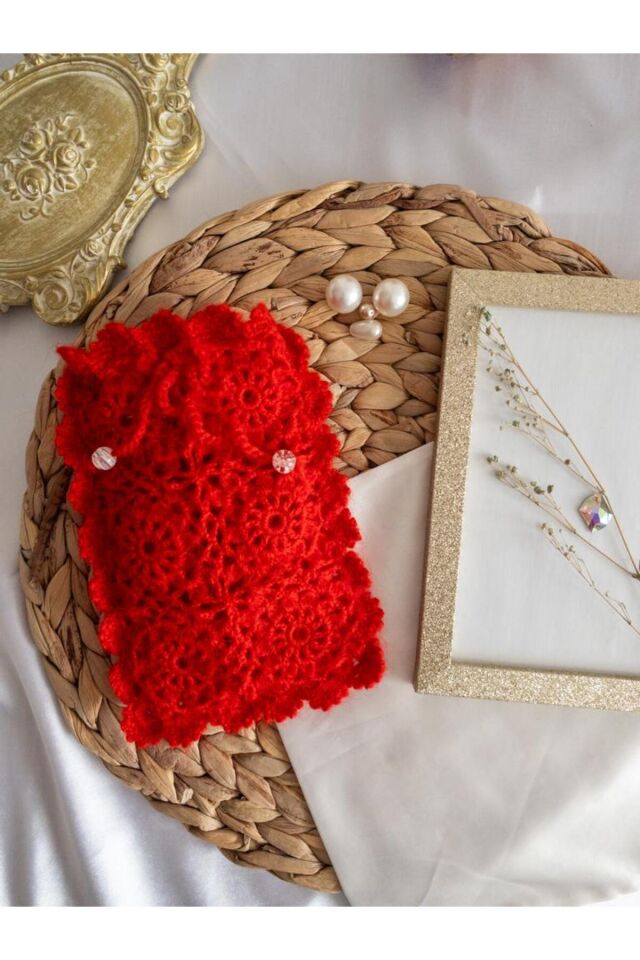 Özel Tasarım Kırmızı Örgü Mini Çanta/Su Taşıma Çantası