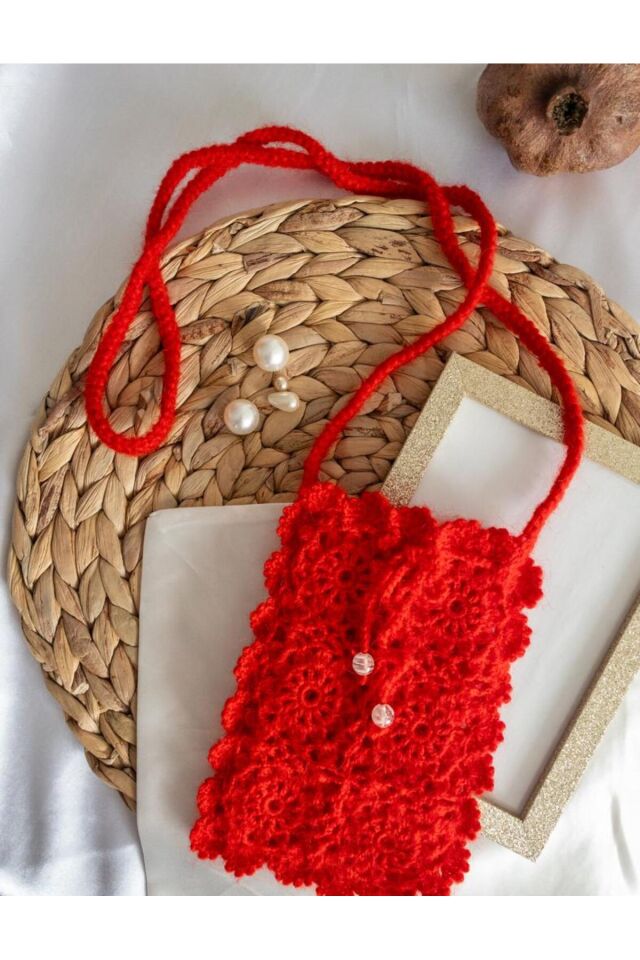 Özel Tasarım Kırmızı Örgü Mini Çanta/Su Taşıma Çantası