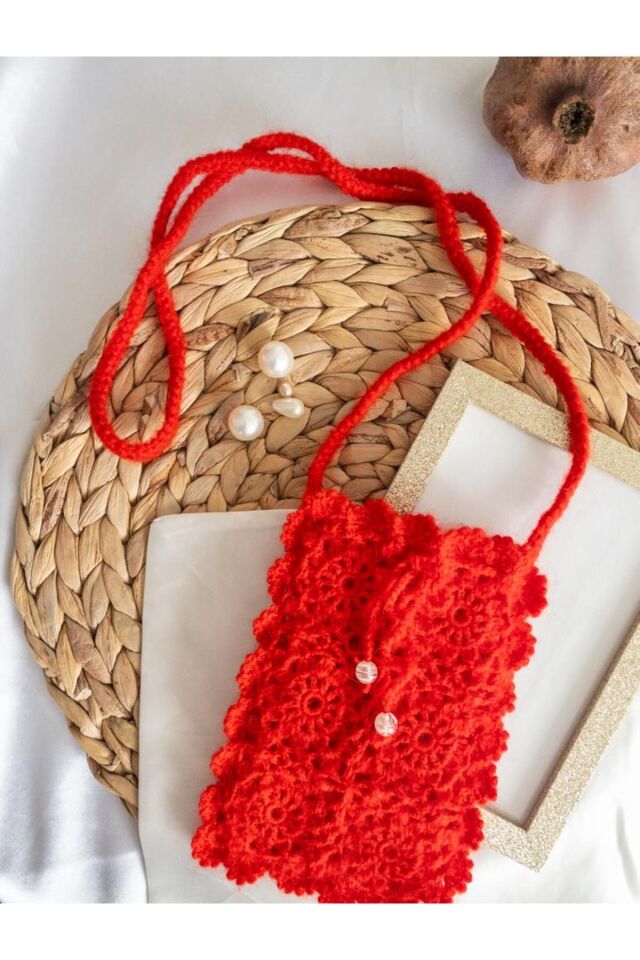 Özel Tasarım Kırmızı Örgü Mini Çanta/Su Taşıma Çantası