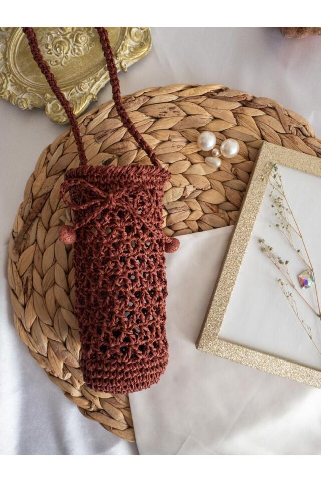 Özel Tasarım Bordo Kağıt Ip Örgü Mini Çanta/su Taşıma Çantası