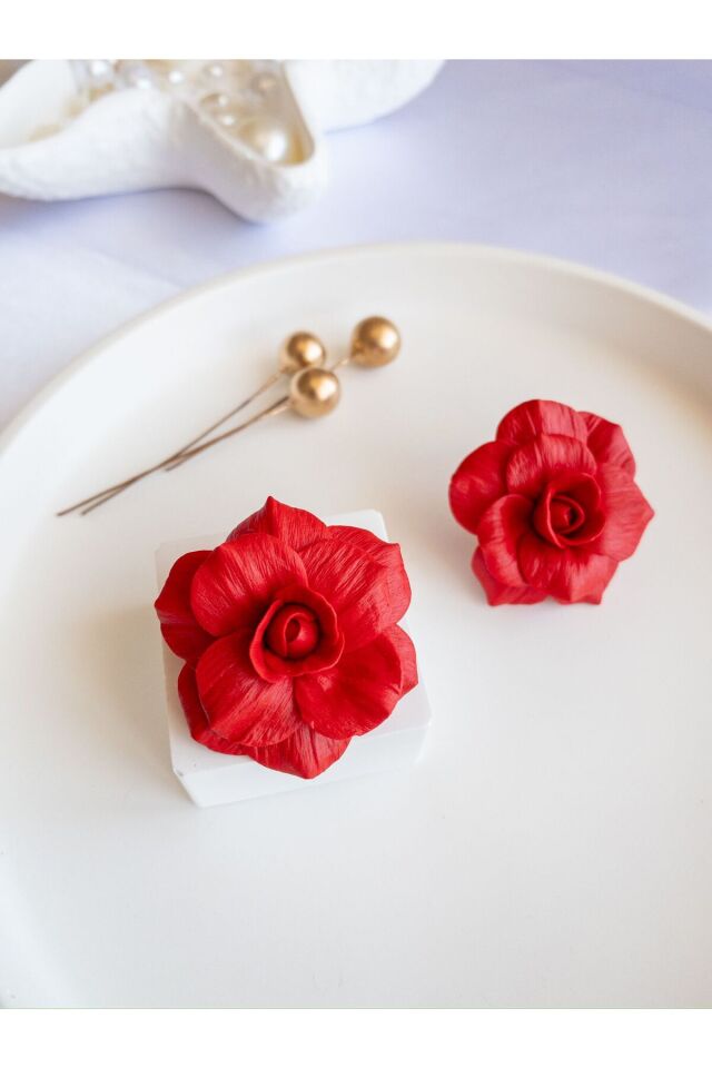BeuBella Kırmızı Gül El Yapımı Polimer Kil Küpe – Altın Kaplama Kancalı, Antialerjik, Hediye Kutulu