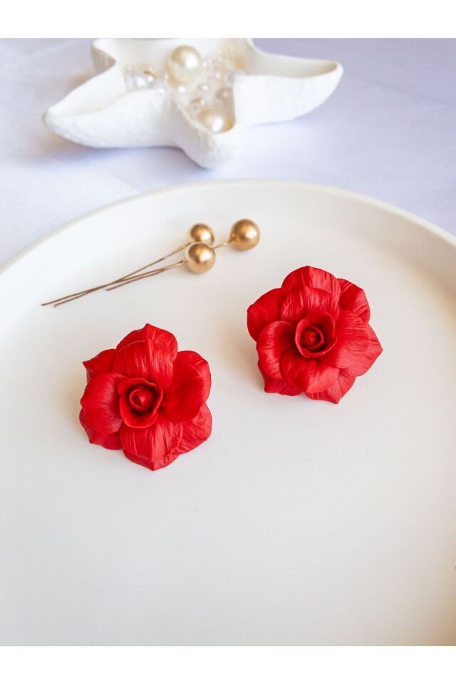 BeuBella Kırmızı Gül El Yapımı Polimer Kil Küpe – Altın Kaplama Kancalı, Antialerjik, Hediye Kutulu