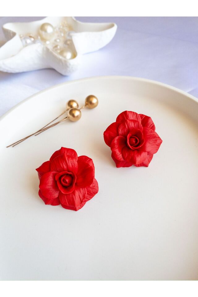 BeuBella Kırmızı Gül El Yapımı Polimer Kil Küpe – Altın Kaplama Kancalı, Antialerjik, Hediye Kutulu