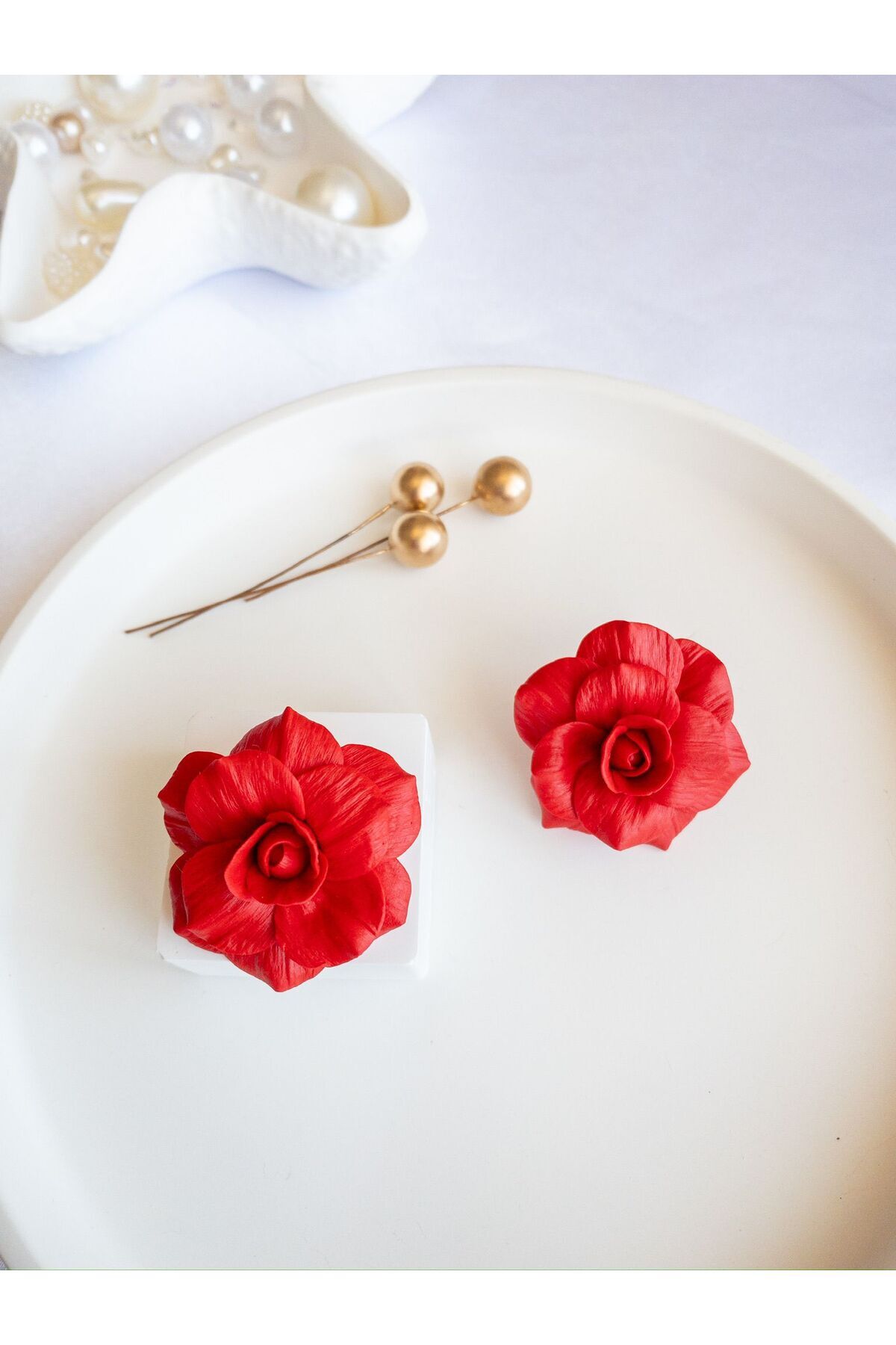 BeuBella Kırmızı Gül El Yapımı Polimer Kil Küpe – Altın Kaplama Kancalı, Antialerjik, Hediye Kutulu