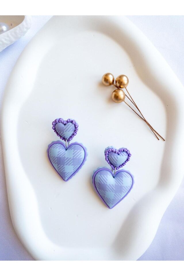 Pastel Ekose Kalpli Küpe – El Yapımı – Polimer Kil – Antialerjik Çelik