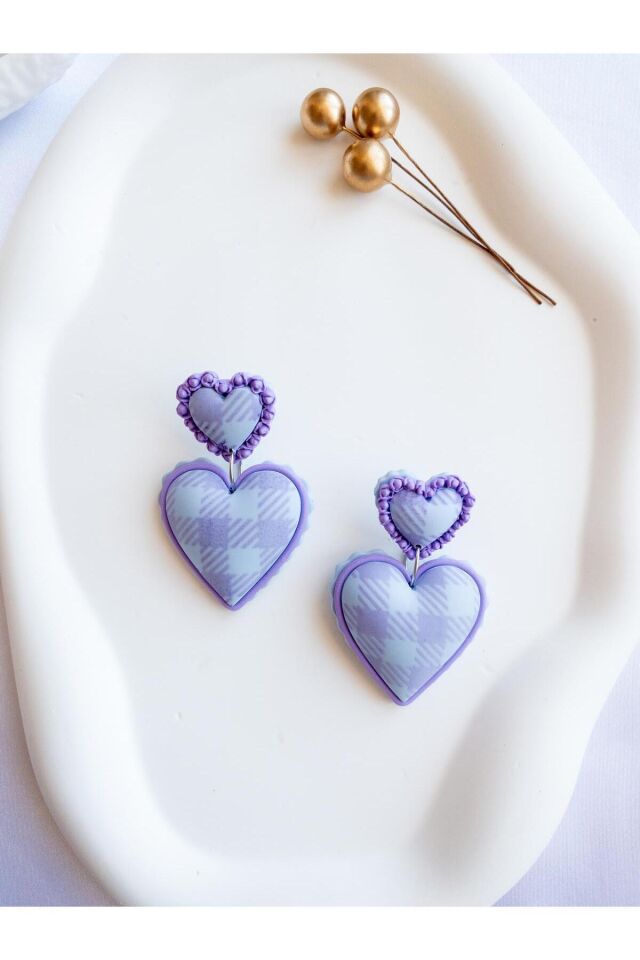 Pastel Ekose Kalpli Küpe – El Yapımı – Polimer Kil – Antialerjik Çelik