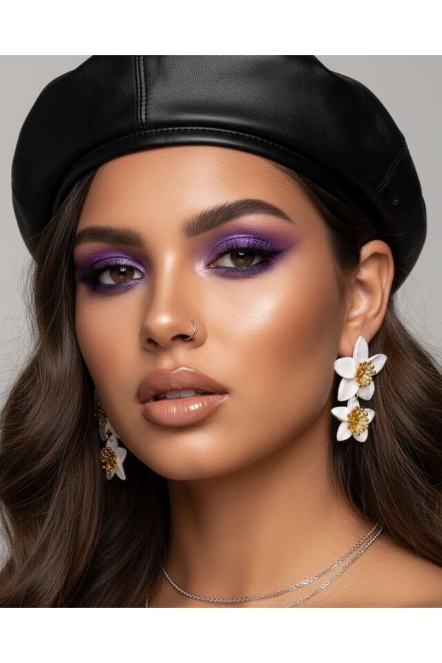 Beyaz Çiçek Desenli El Yapımı Polimer Kil Küpe – Antialerjik Çelik Aksamlı