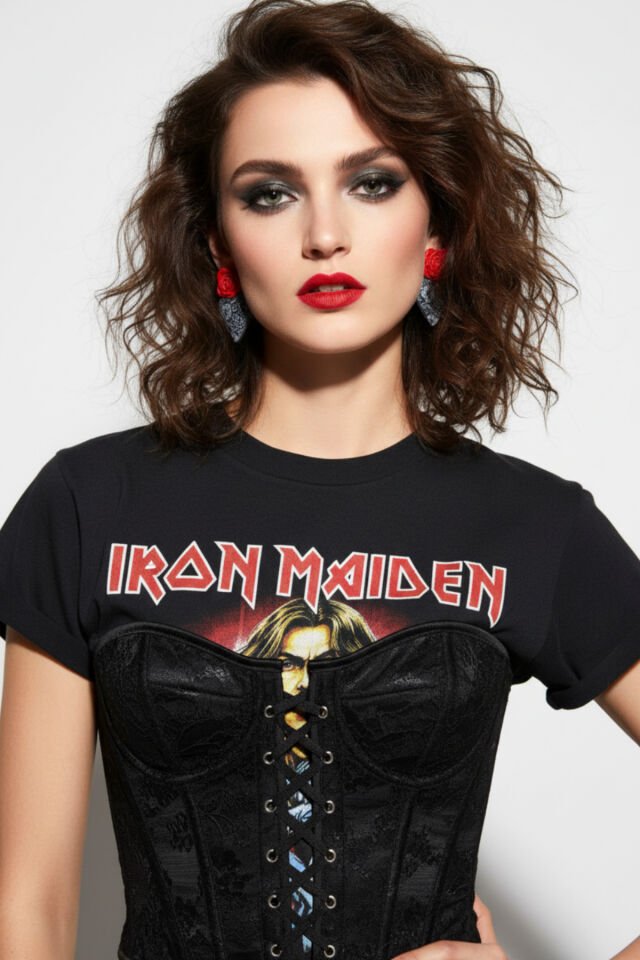 BeuBella Açık Gri Dantelli Siyah Kalp Küpe – Kırmızı Gül Detaylı El Yapımı – Antialerjik Çelik