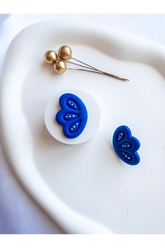 BeuBella Lacivert Kanat Küpe – El Yapımı Polimer Kil – Gri Yaldız Desenli Modern Takı