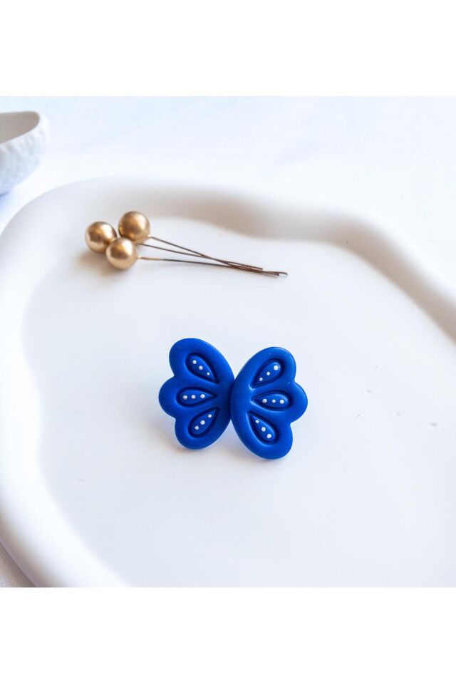 BeuBella Lacivert Kanat Küpe – El Yapımı Polimer Kil – Gri Yaldız Desenli Modern Takı