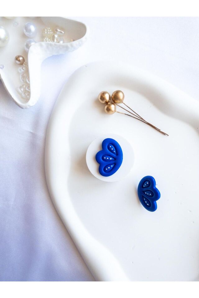 BeuBella Lacivert Kanat Küpe – El Yapımı Polimer Kil – Gri Yaldız Desenli Modern Takı