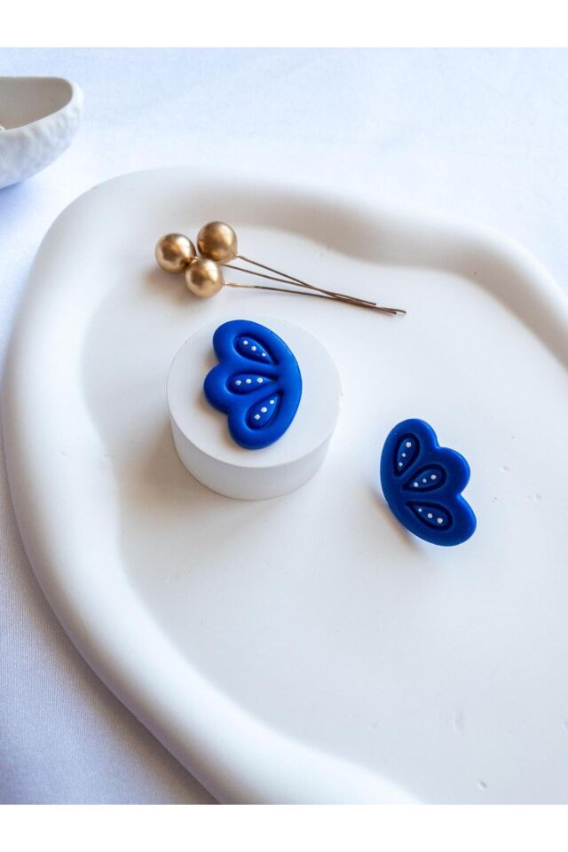 BeuBella Lacivert Kanat Küpe – El Yapımı Polimer Kil – Gri Yaldız Desenli Modern Takı