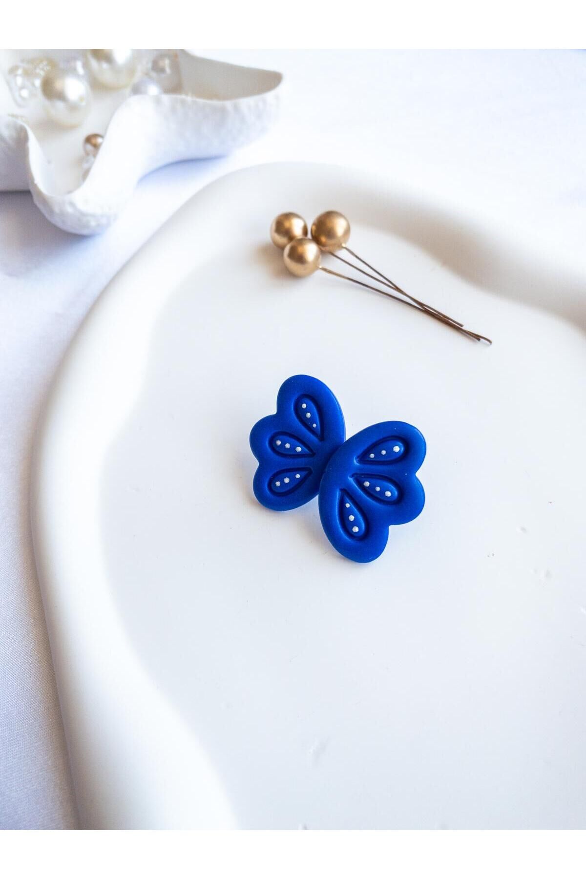 BeuBella Lacivert Kanat Küpe – El Yapımı Polimer Kil – Gri Yaldız Desenli Modern Takı